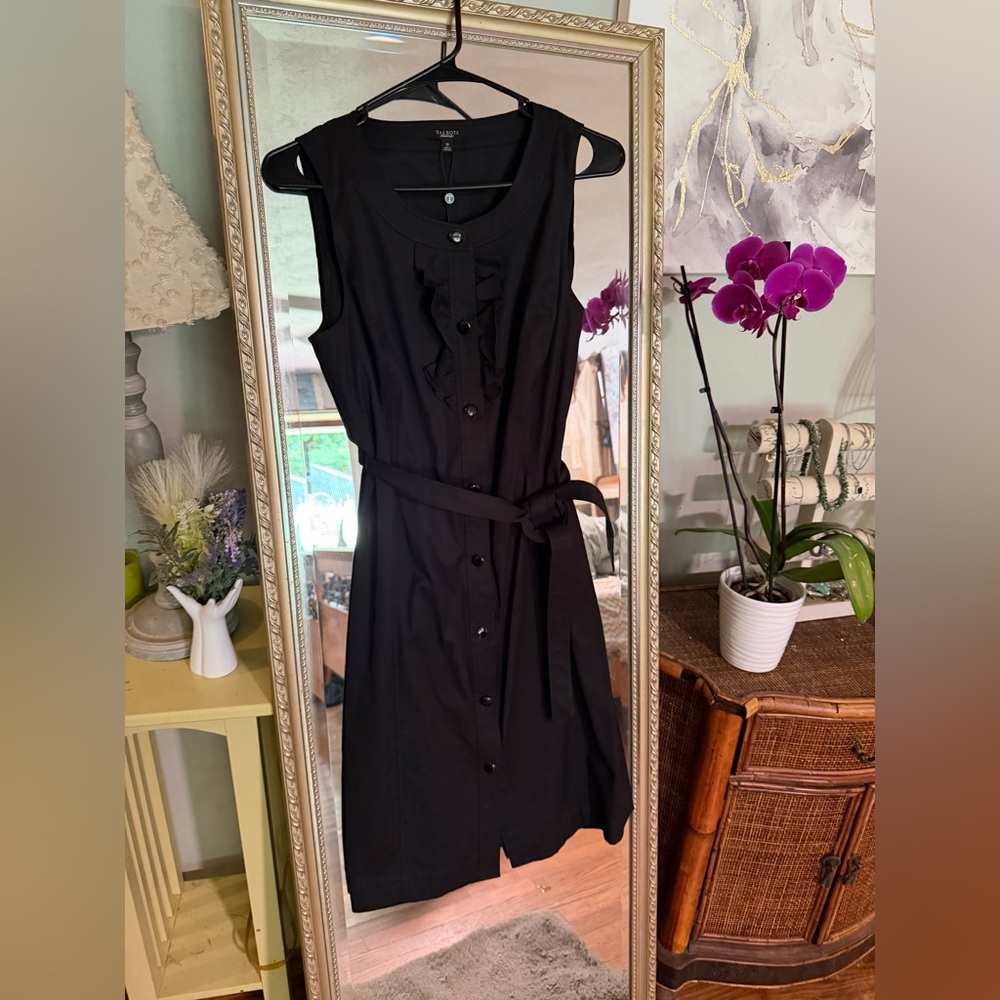 Talbots Collection Black Shirt Dress Tie Waist Sleeveless Size 10 NWT